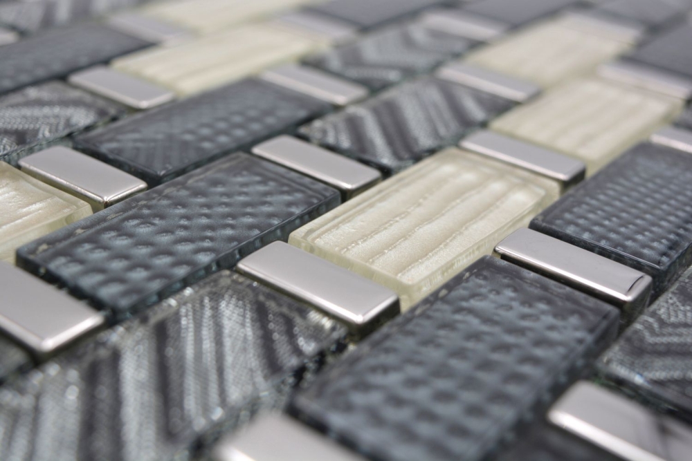 Mosaico composite look translucido cristal gris negro brillante - 10 hojas de mosaico