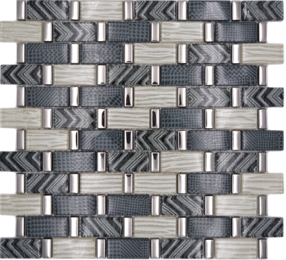 Mosaico composite look translucido cristal gris negro brillante - 10 hojas de mosaico