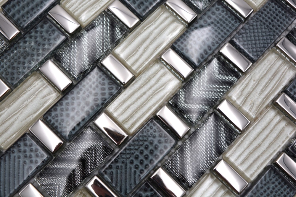 Mosaico composite look translucido cristal gris negro brillante - 10 hojas de mosaico