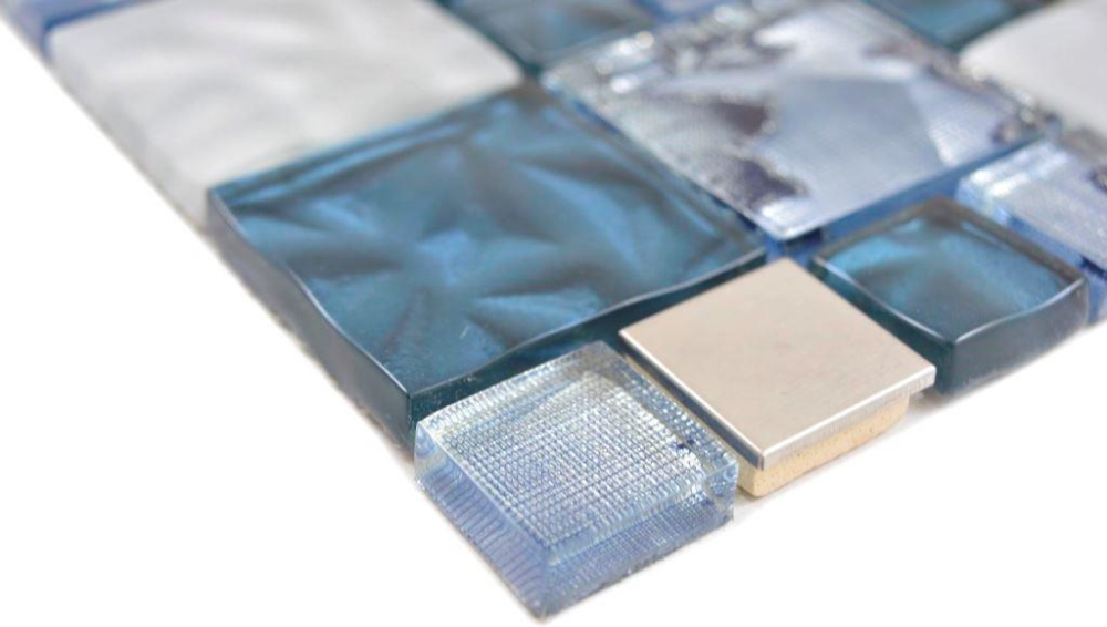 Mosaique combinaison mosaique de verre acier mix gris bleu mix translucide aspect combine brillant