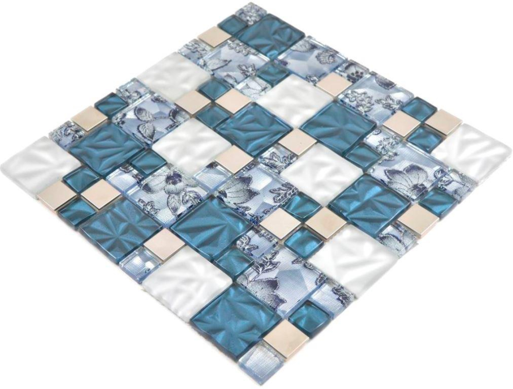 Mosaique combinaison mosaique de verre acier mix gris bleu mix translucide aspect combine brillant