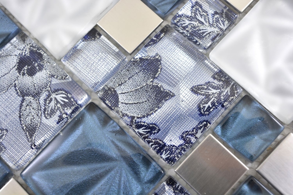 Mosaique combinaison mosaique de verre acier mix gris bleu mix translucide aspect combine brillant