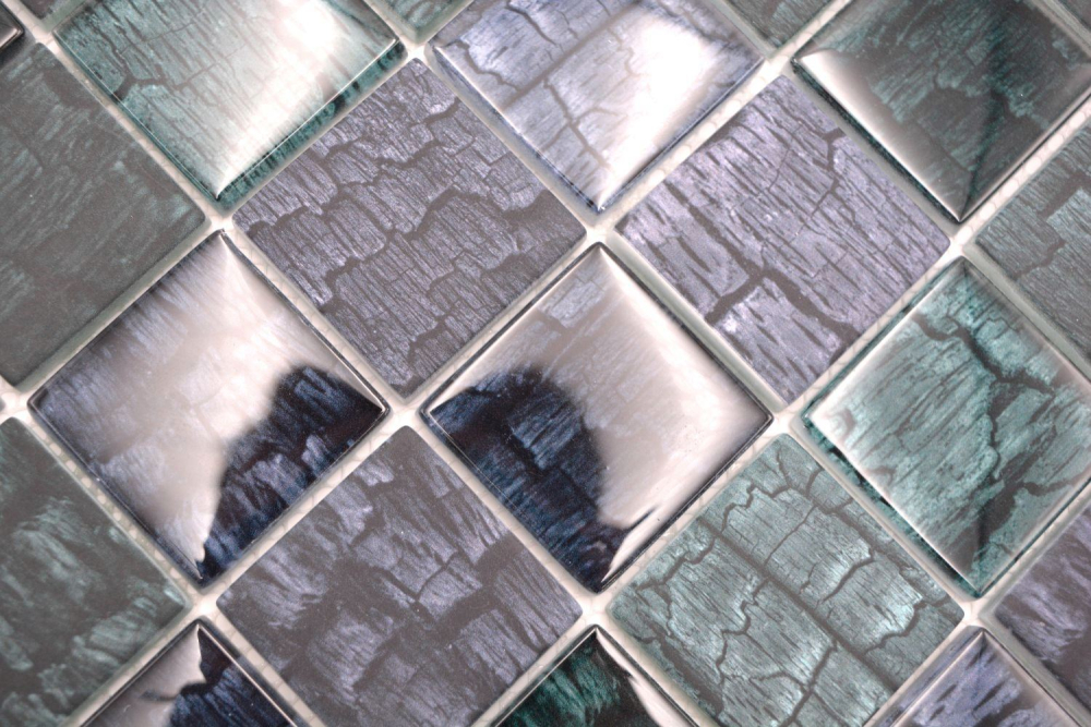 Mosaique Carre Mosaique de verre Petrified Forest green petrol Translucide aspect floral mix vertn brillant