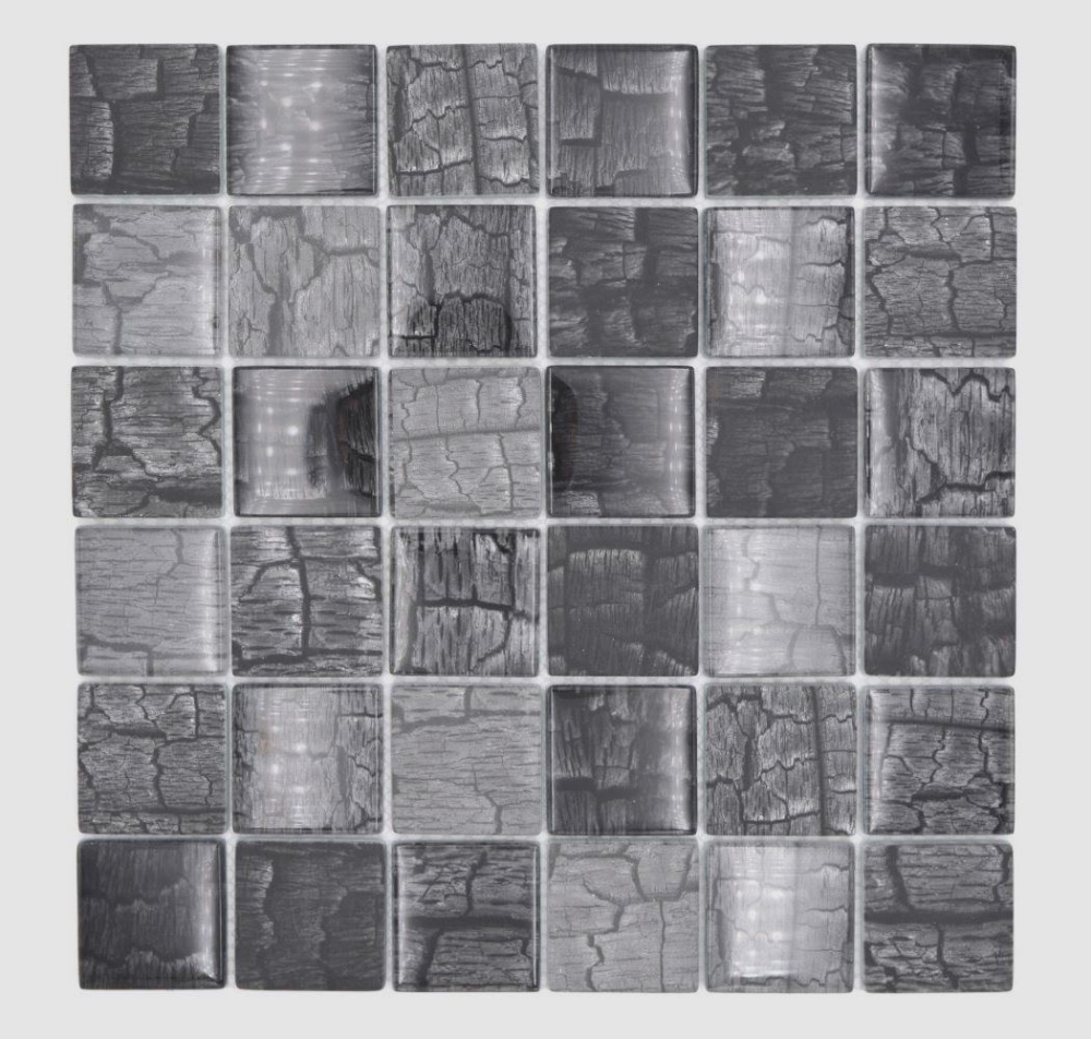 Mosaique Carre Mosaique de verre Petrified Forest black translucide aspect floral noir brillant