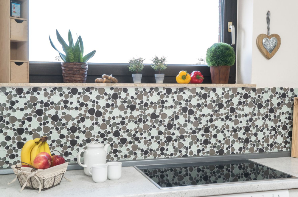 Mosaikfliesen Glasmosaik Kiesel Beige Braun Klar