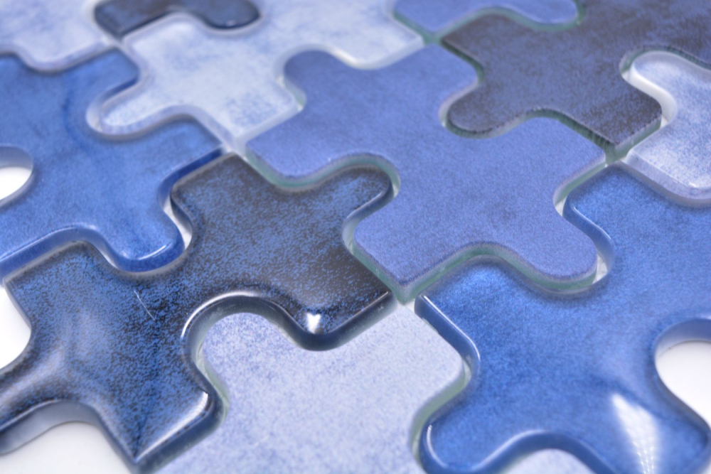 Mosaique de verre Mosaique PUZZLE bleu clair bleu moyen Mix Carrelage - 88-PT01