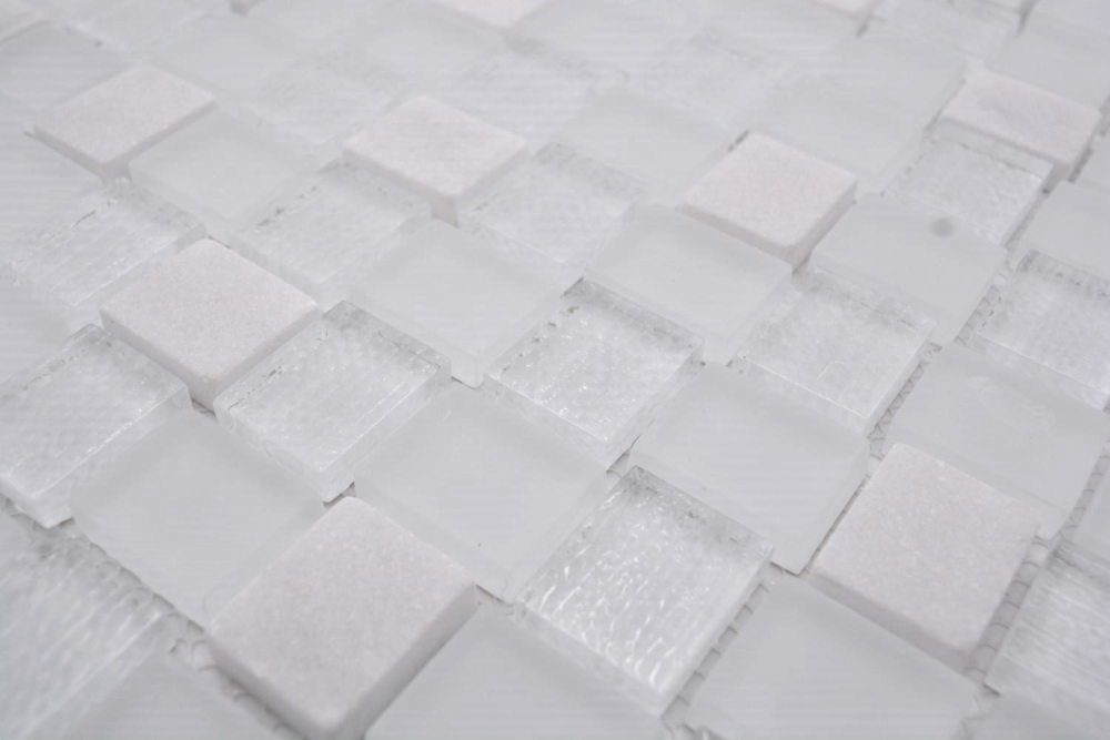 Mosaico rectangulo vidrio mosaico piedra mezcla blanco translucido trenzado aspecto mate