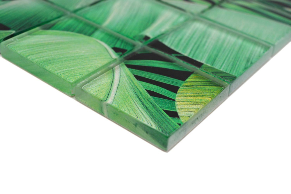 Mosaique carree Mosaique de verre Rain Forest green translucide aspect floral vertbrillant