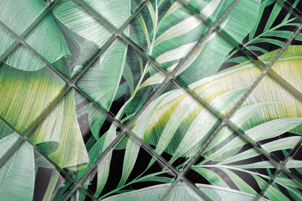 Mosaique carree Mosaique de verre Rain Forest green translucide aspect floral vertbrillant