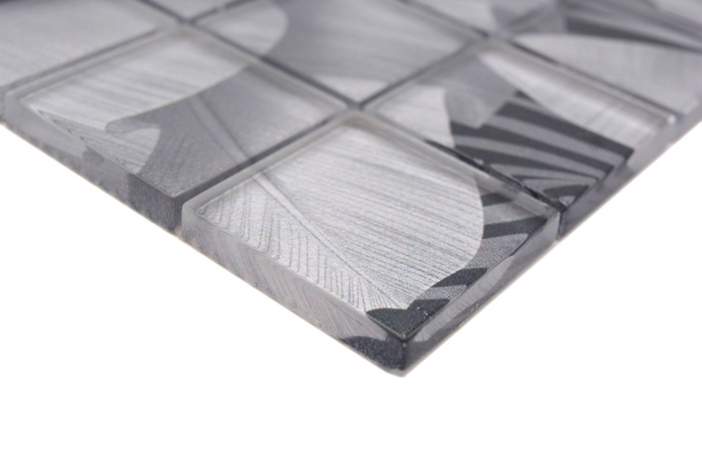 Mosaique carree Mosaique de verre Rain Forest grey translucide aspect floral gris brillant