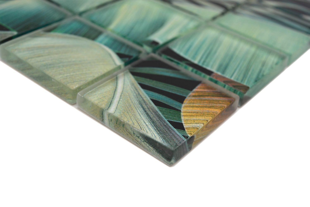 Mosaique Carre Mosaique de verre Rain Forest mix green brown translucide aspect floral vertn brun brillant