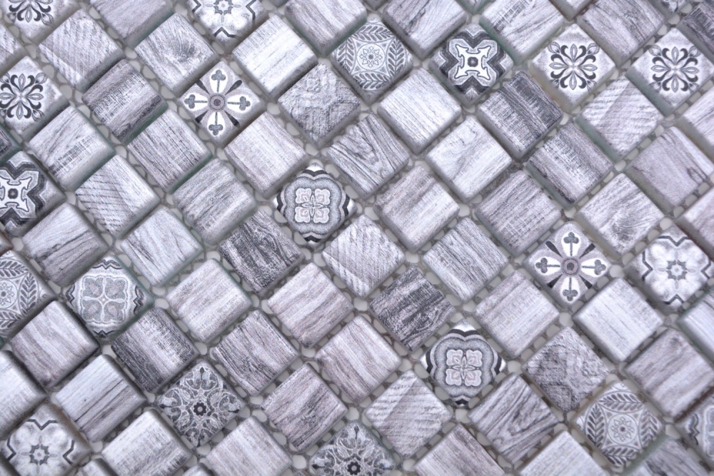 Mosaikfliese Glasmosaik Kombi Retro wood grau - 78-W09