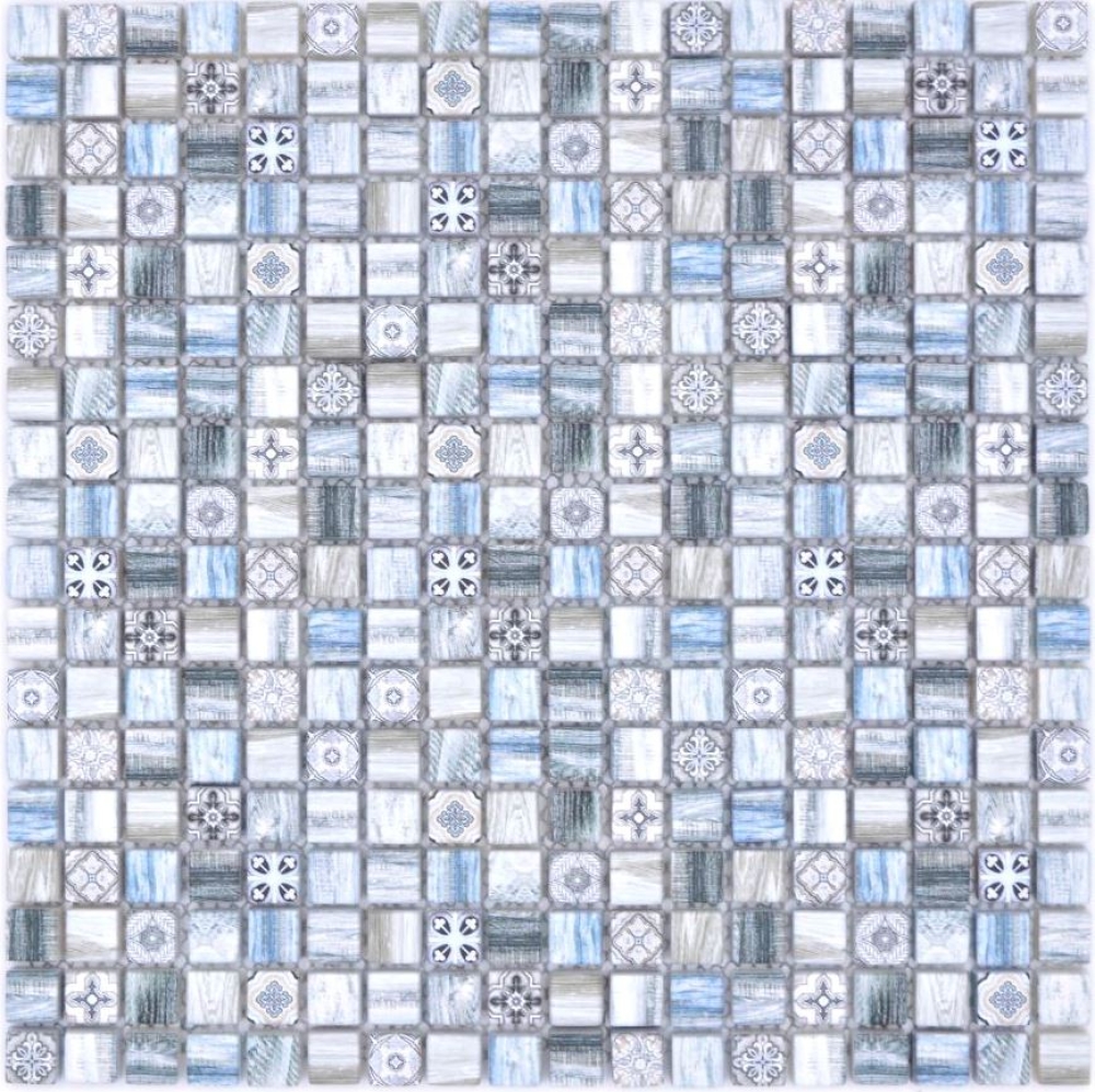 Mosaikfliese Glasmosaik Kombi Retro wood graublau light - 78-W39