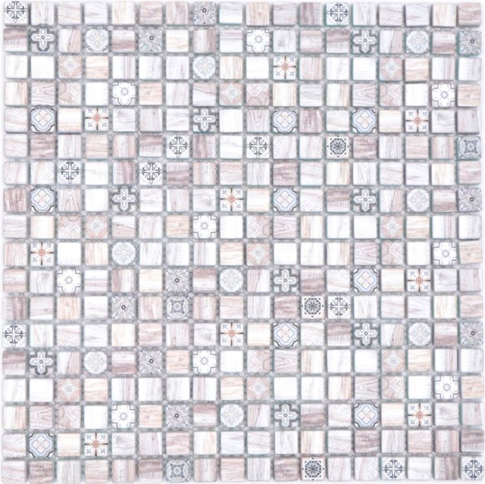 Mosaik Quadrat Glasmosaik Retro wood brown light Transluzent Holzoptik hellbraun matt