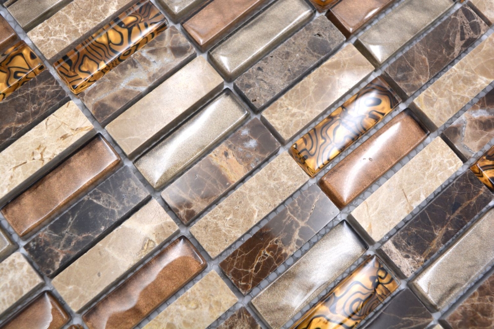 Tira de azulejos de mosaico de vidrio de mosaico beige marron crema naranja piedra natural pared de marmol cocina cuarto de bano WC - 87-1310