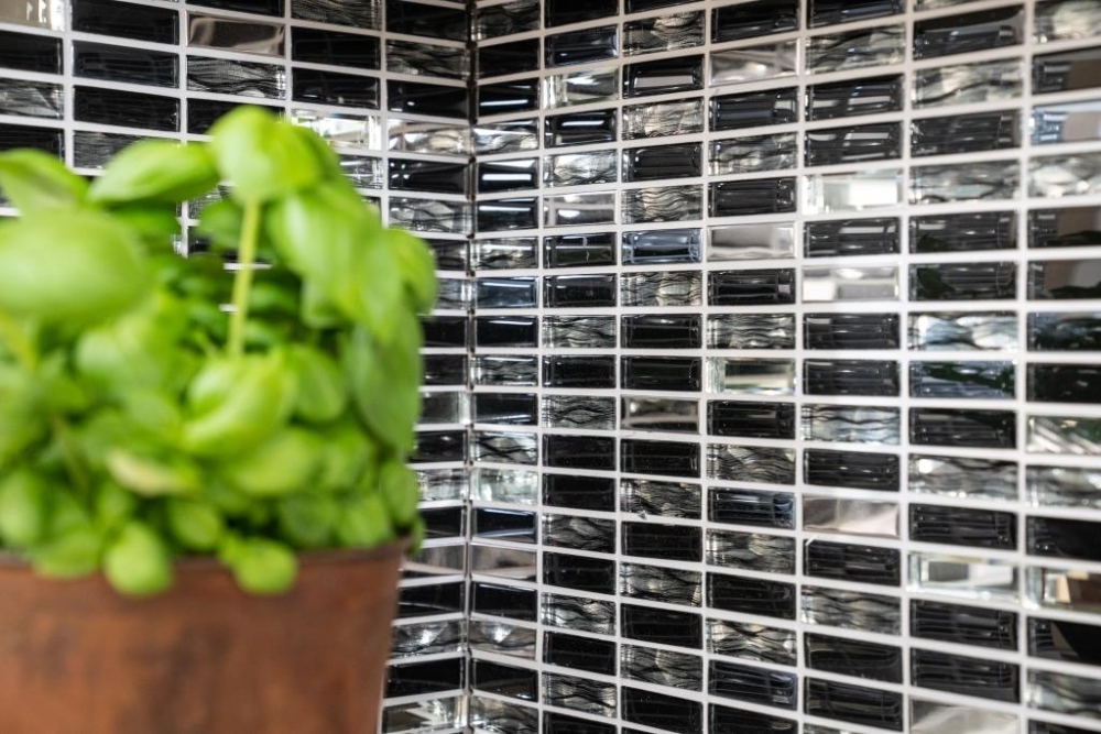 Mosaique de verre baguettes acier inoxydable noir argent graphite carreaux - 87-0301