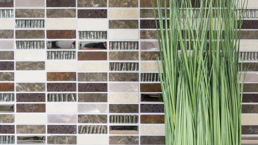 Mosaique rectangle Mosaique de verre Artificial Stein Alu EP mix beige marron Mix Translucide Composite aluminium aspect croise argent noir mat