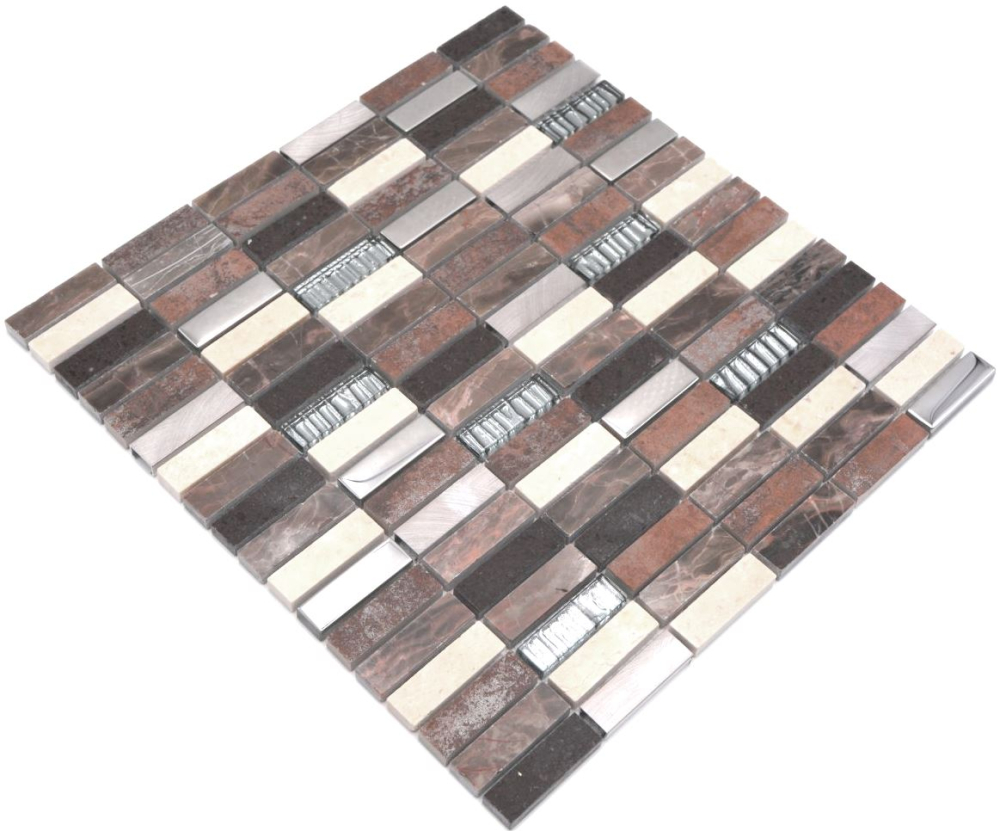 Tira rectangulo mosaico azulejo compuesto aluminio beige marron plata mosaico de vidrio - 10 hojas de mosaico