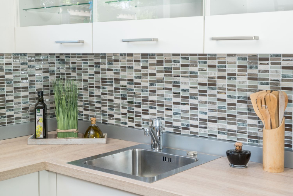 Mosaique rectangle mosaique de verre pierre mix brun clair mix translucide aspect croise argent gris brillant