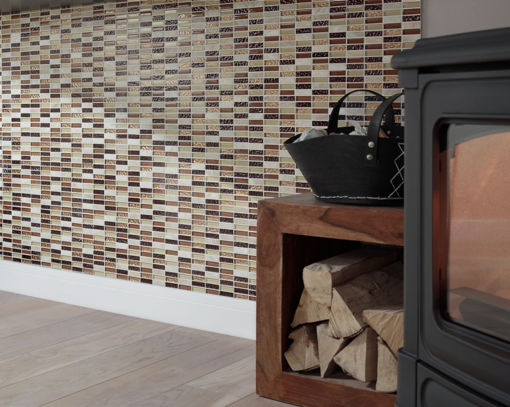 Mosaik Stäbchen Glasmosaik Stein mix beige braun Mix Transluzent Kreuzverbandoptik glänzend