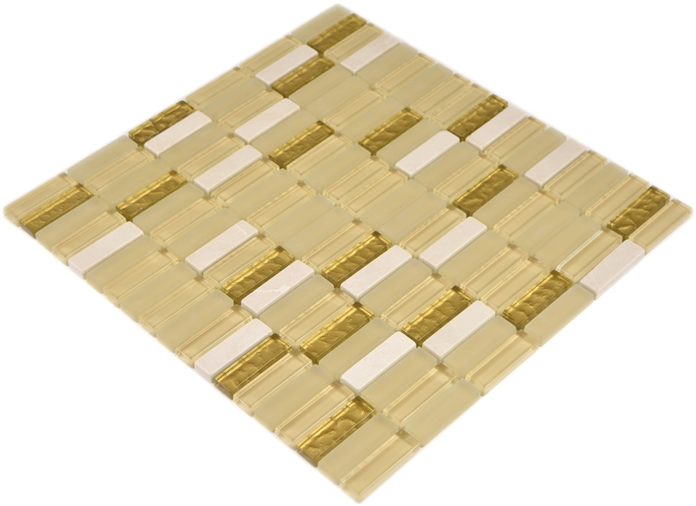 Mosaik Stäbchen Glasmosaik Stein mix weiß matt gold Mix Transluzent Kreuzverbandoptik glänzend