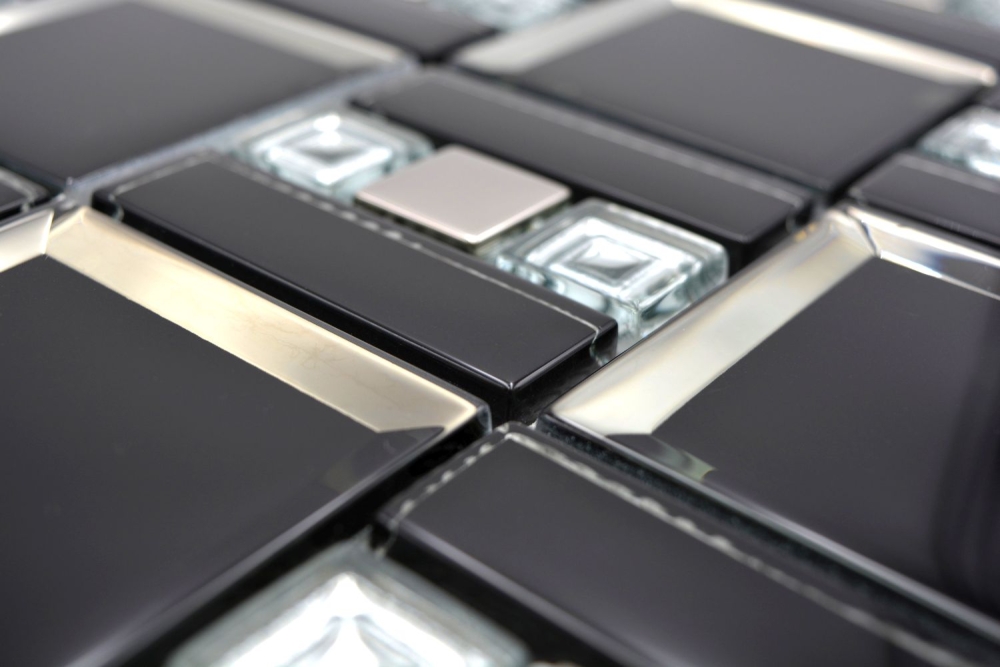 Combinacion de mosaico de vidrio mezcla de mosaico negro translucido diamante mirada brillante