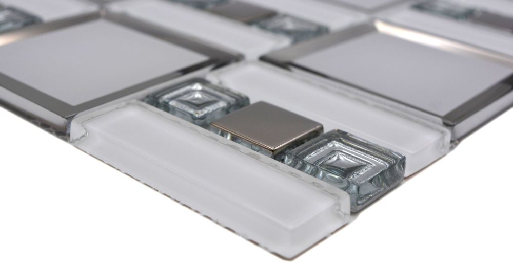 Mosaik Kombination Glasmosaik mix weiß Transluzent Diamantoptik glänzend