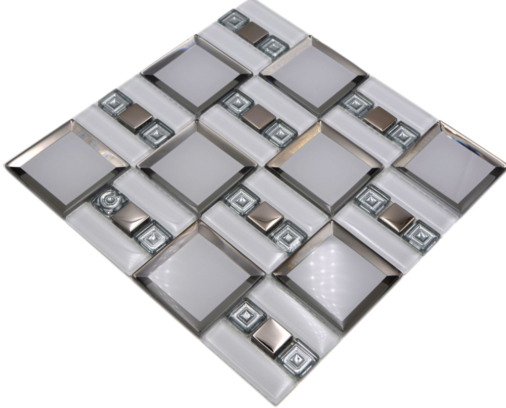 Mosaik Kombination Glasmosaik mix weiß Transluzent Diamantoptik glänzend
