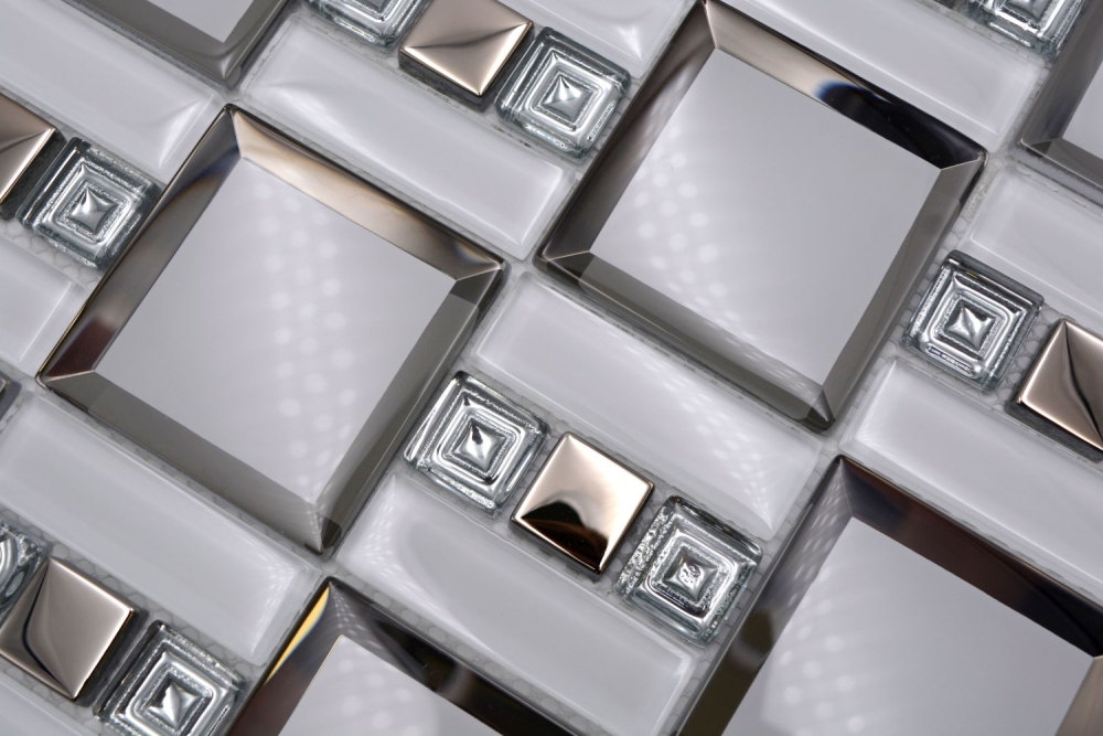 Mosaik Kombination Glasmosaik mix weiß Transluzent Diamantoptik glänzend