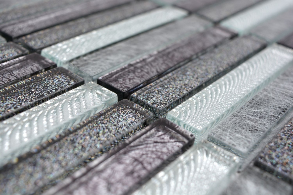 Batonnets de mosaique Mosaique de verre Day silver translucide aspect croise argent brillant