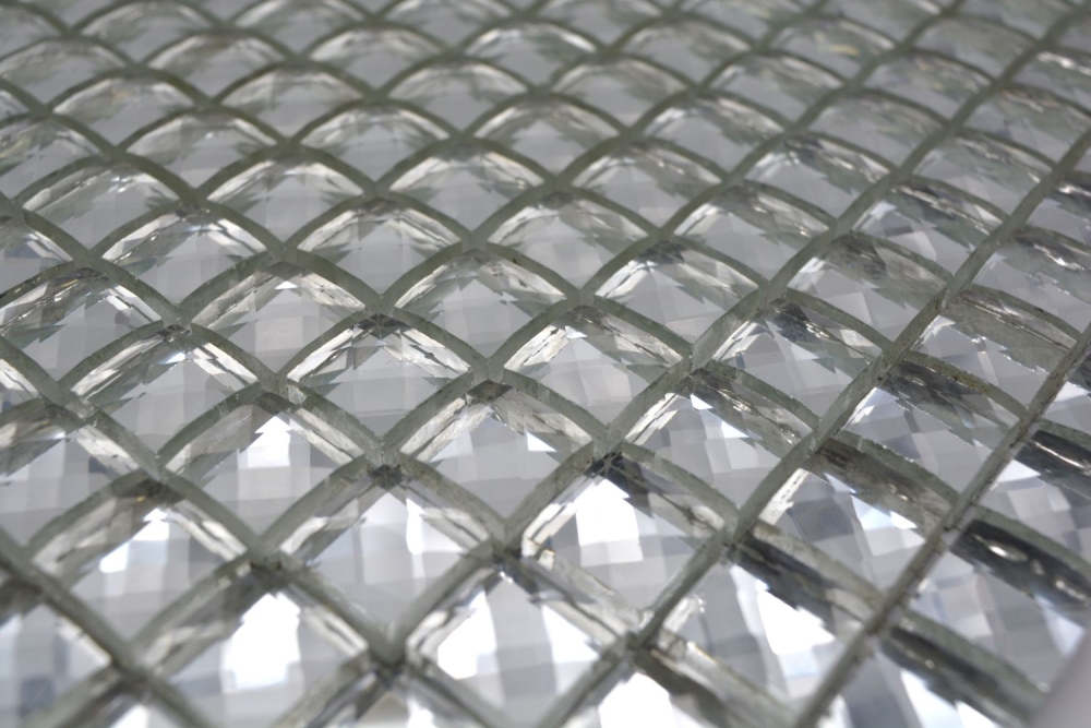 Mosaique Carre Mosaique de verre scintillant blanc translucide aspect diamant cristal brillant