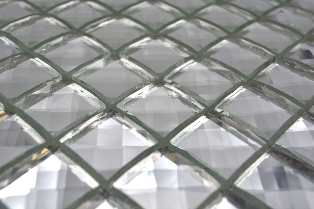 Mosaique Carre Mosaique de verre scintillant blanc translucide aspect diamant cristal brillant