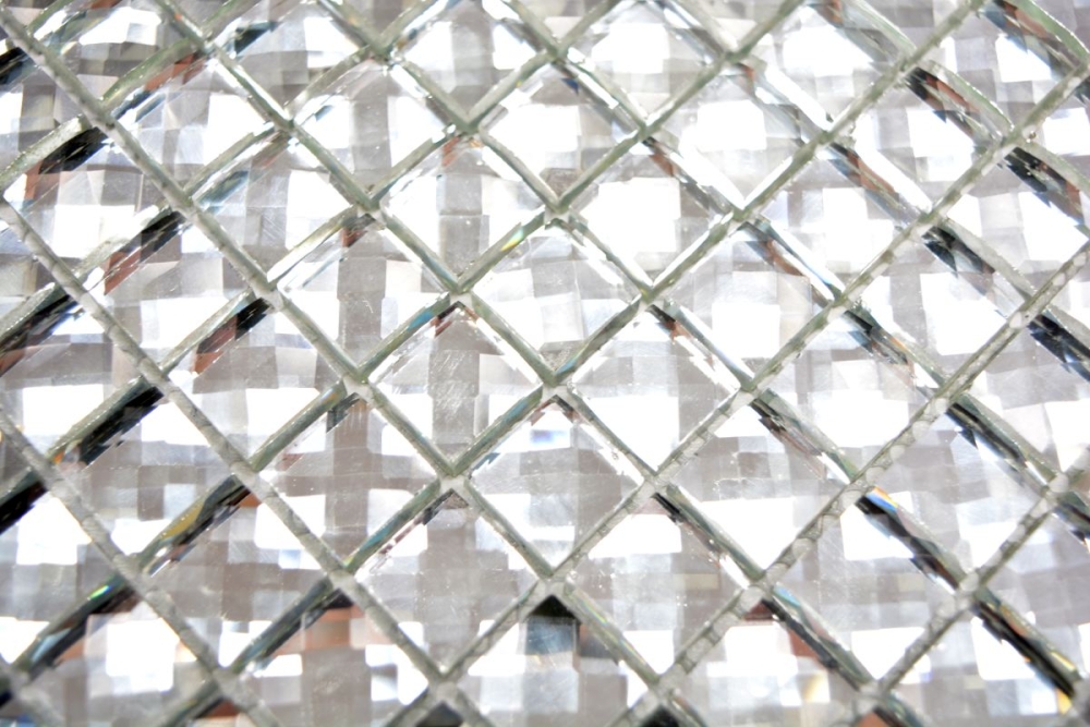 Mosaique Carre Mosaique de verre scintillant blanc translucide aspect diamant cristal brillant