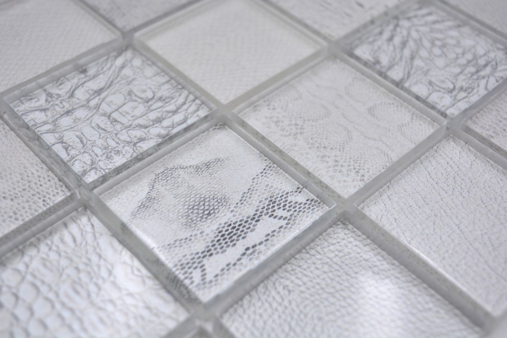 Mosaico Mosaico de vidrio cuadrado Wildlife blanco Translucido Wildlife look blanco brillante