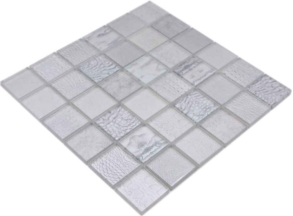 Mosaico Mosaico de vidrio cuadrado Wildlife blanco Translucido Wildlife look blanco brillante