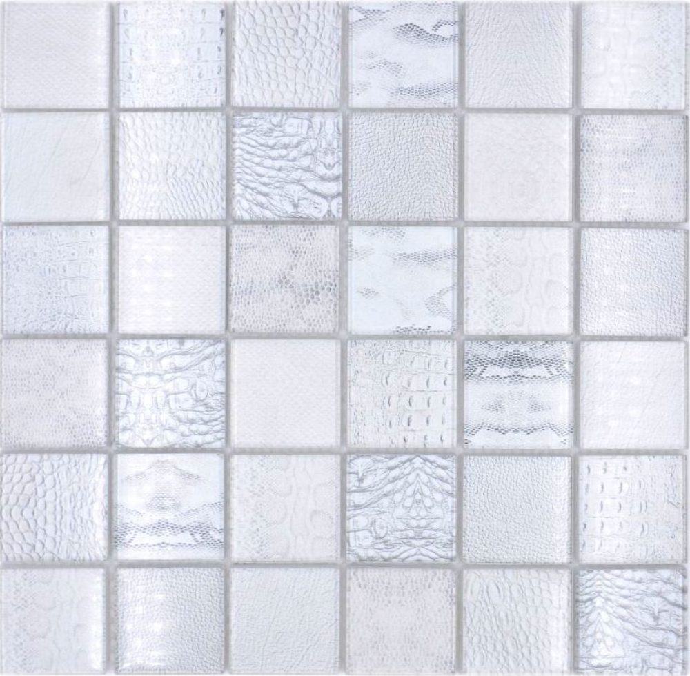 Mosaico Mosaico de vidrio cuadrado Wildlife blanco Translucido Wildlife look blanco brillante