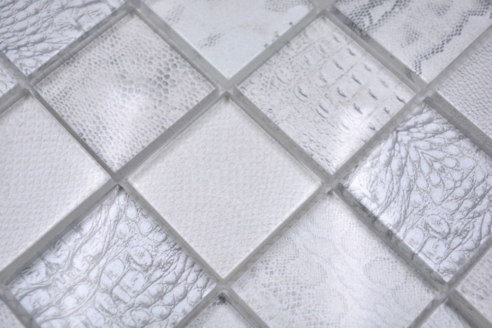 Mosaico Mosaico de vidrio cuadrado Wildlife blanco Translucido Wildlife look blanco brillante
