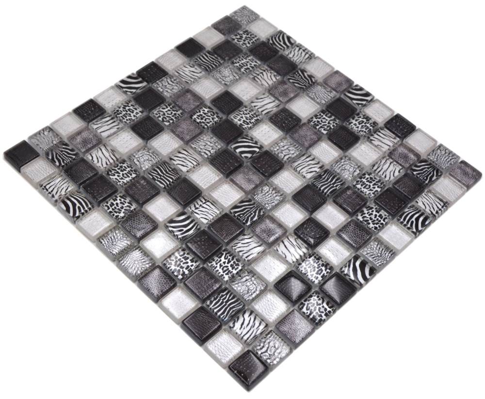 Glasmosaik Mosaikfliese schwarz glänzend Zebra Wand Küche Bad Dusche - 68-WL24