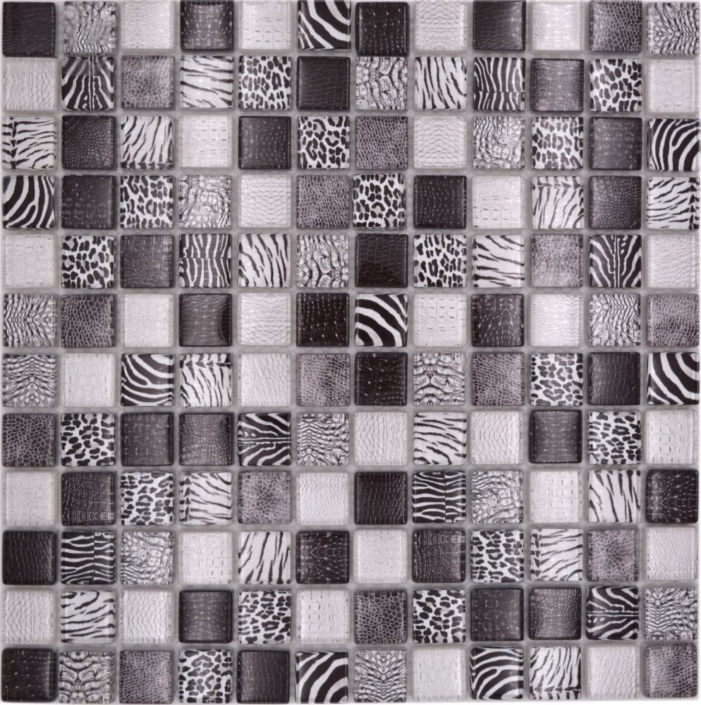 Mosaico Mosaico de vidrio cuadrado Wildlife negro Translucido Wildlife look negro brillante