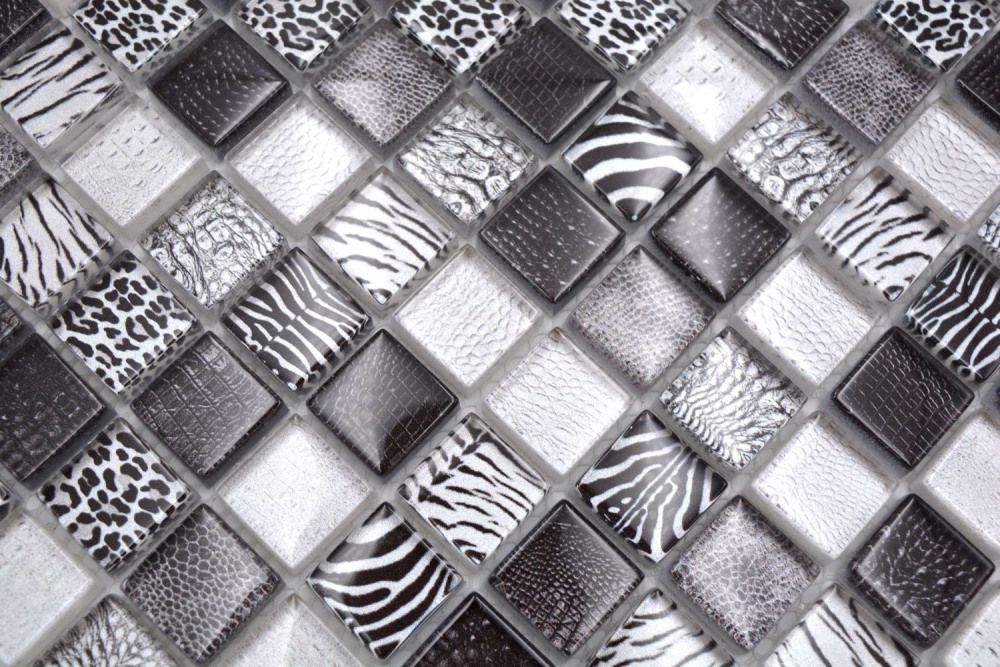 Mosaico Mosaico de vidrio cuadrado Wildlife negro Translucido Wildlife look negro brillante