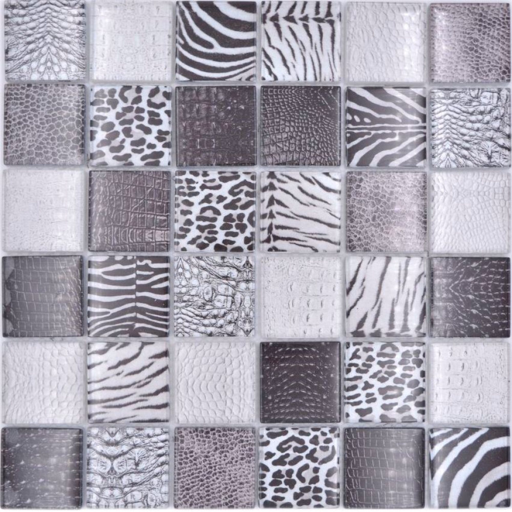 Mosaico Mosaico de vidrio cuadrado Wildlife negro Translucido Wildlife look negro brillante