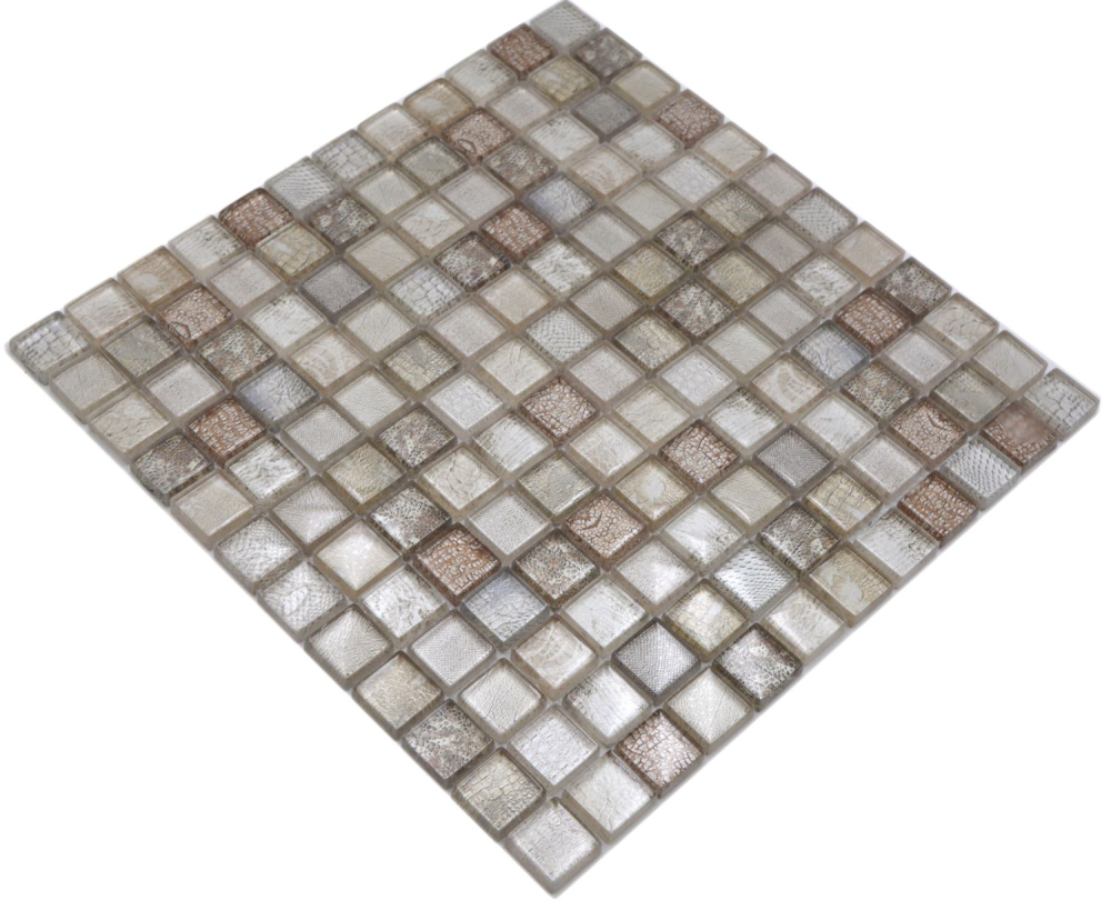 Glasmosaik Mosaikfliese beige glänzend Krokodil Struktur Wand Küche Bad Dusche - 68-WL34