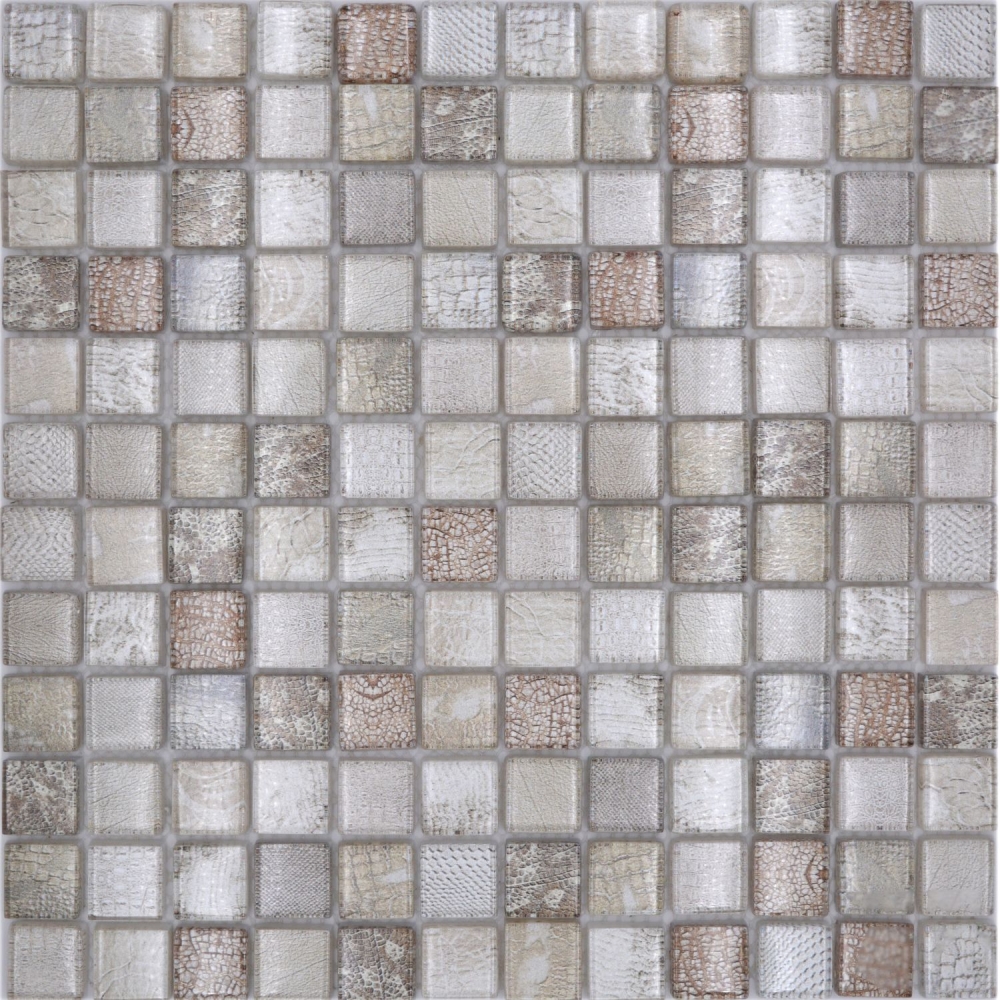 Glasmosaik Mosaikfliese beige glänzend Krokodil Struktur Wand Küche Bad Dusche - 68-WL34