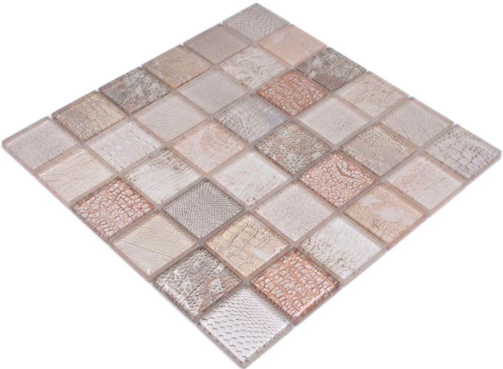 Glasmosaik Mosaikfliese KROKODIL Hellbeige Creme Braun Fliesenspiegel Wand - 78-W38