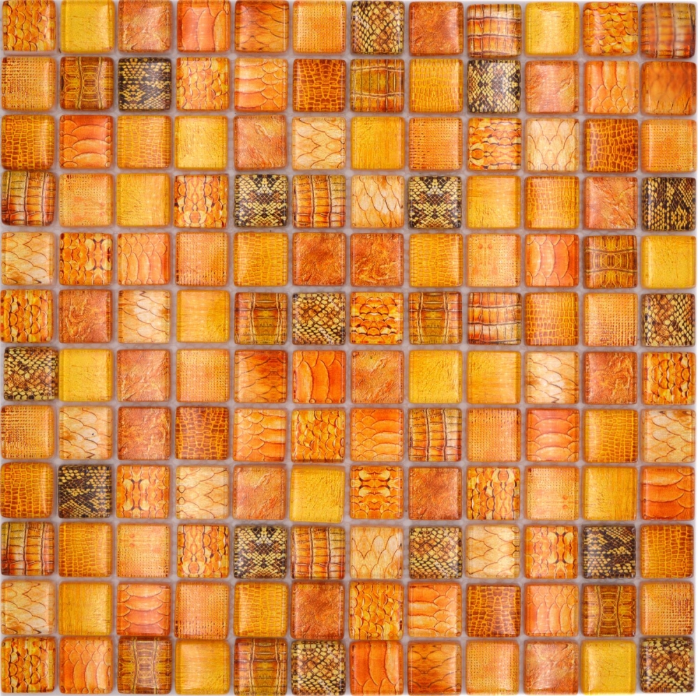 Mosaico cuadrado de vidrio mosaico de vida silvestre de color naranja translucido vida silvestre mirada brillante