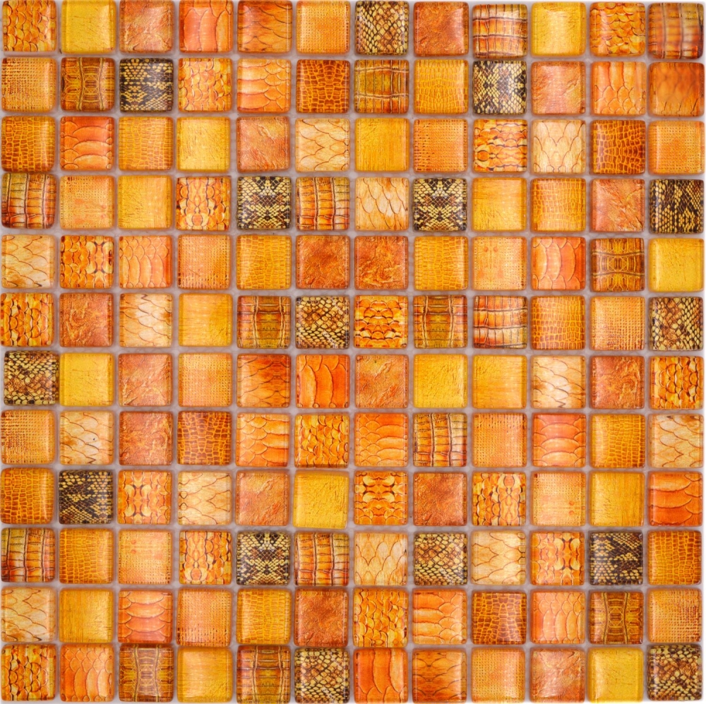 Glasmosaik Mosaikfliese orange glänzend Snake Wand Küche Bad Dusche - 68-WL44