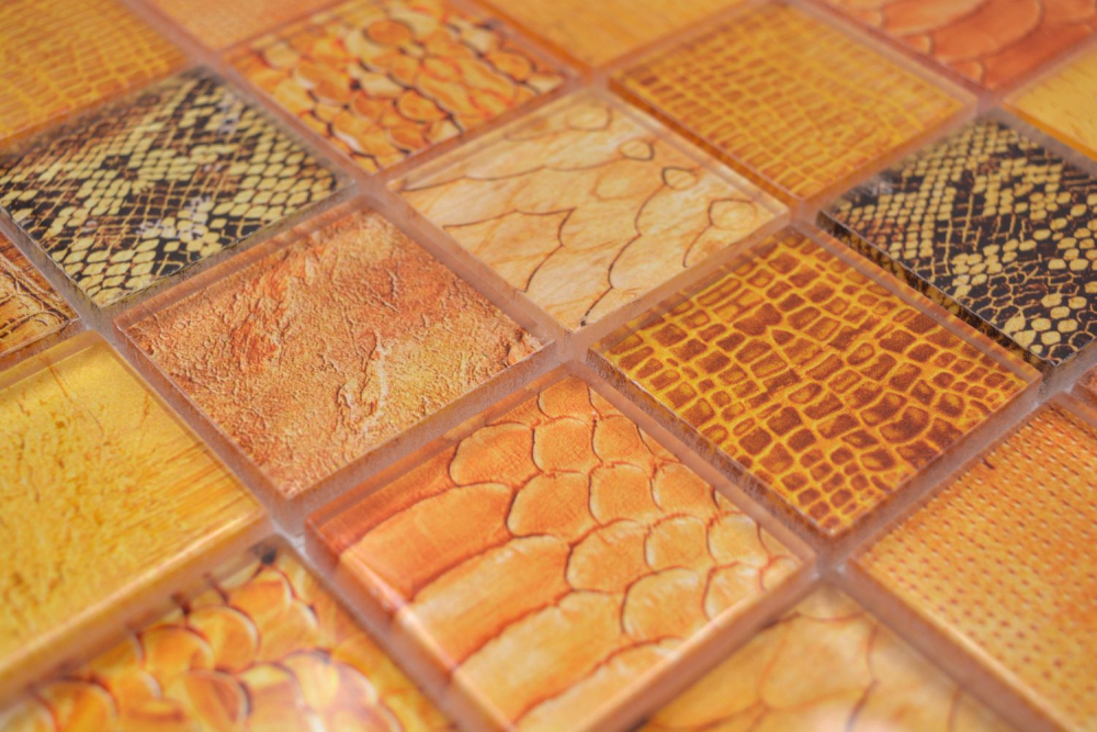 Mosaique Carre Mosaique de verre Wildlife orange translucide aspect vie sauvage brillant