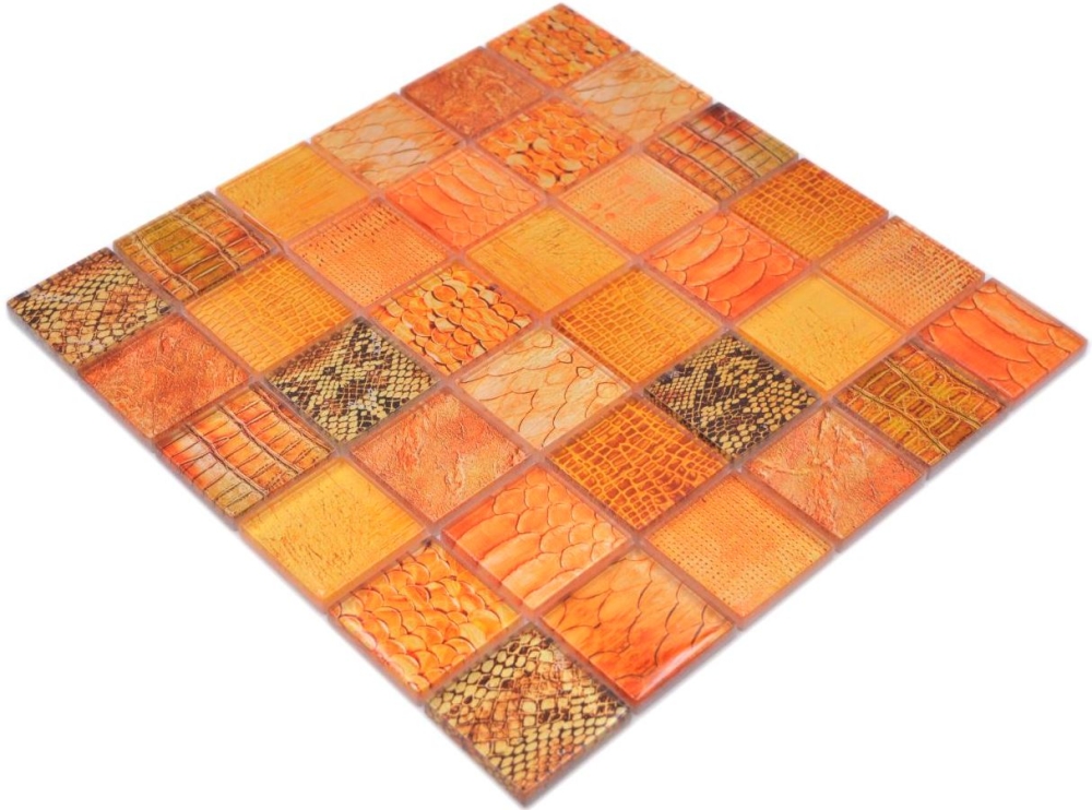 Glasmosaik Mosaikfliese SNAKE Orange Gelb Ockerbraun Fliesenspiegel Wand - 78-W48