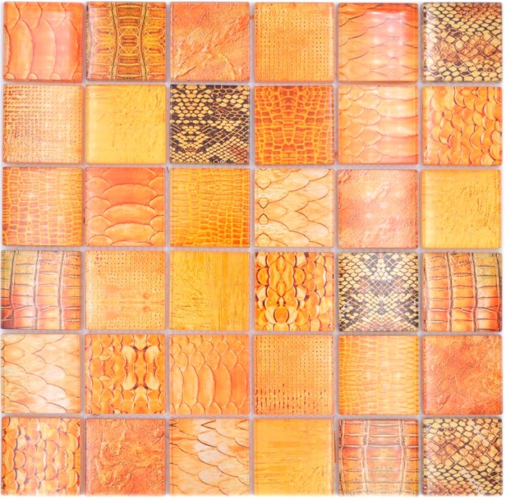 Mosaique Carre Mosaique de verre Wildlife orange translucide aspect vie sauvage brillant