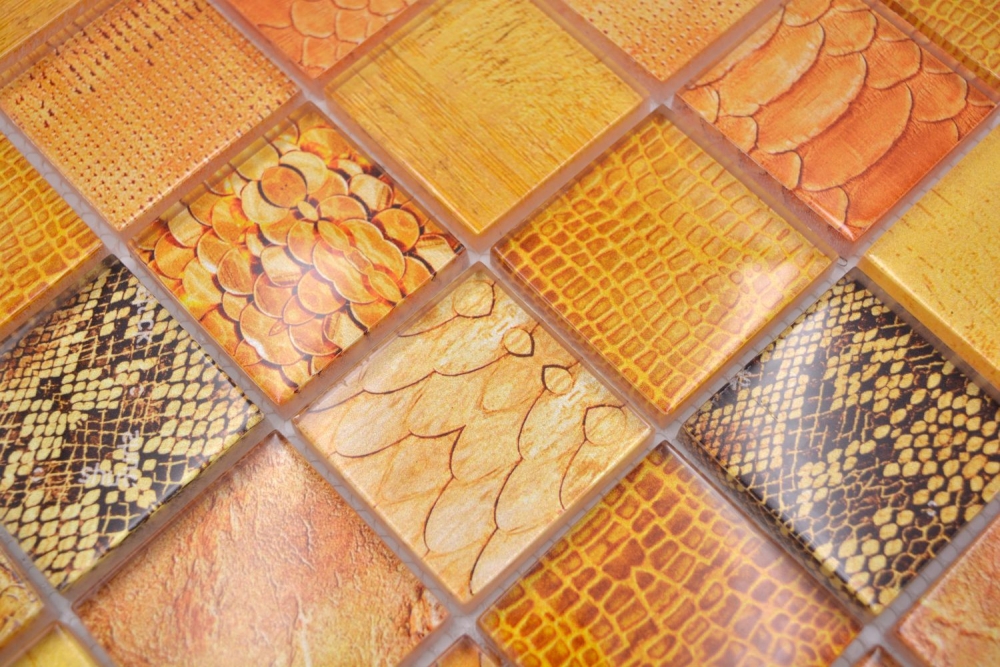 Mosaique Carre Mosaique de verre Wildlife orange translucide aspect vie sauvage brillant